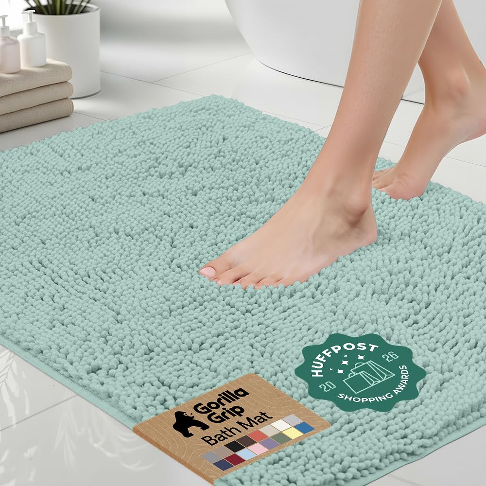 GORILLA GRIP Bath Rug Mat for Bathroom, Absorbent Chenille, 24x17 White