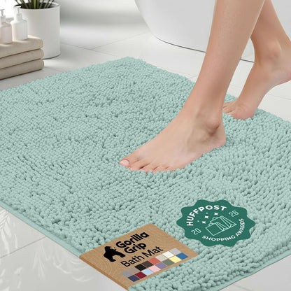 GORILLA GRIP Bath Rug Mat for Bathroom, Absorbent Chenille, 24x17 White