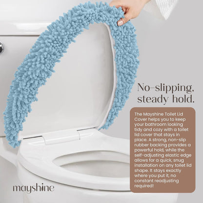 MAYSHINE Toilet Lid Cover - Spa Blue, Plush Microfiber Oval Toilet Seat Covers for Bathroom, Machine Washable Elongated Toilet Cover Seat, Stretches up to 21"x19"