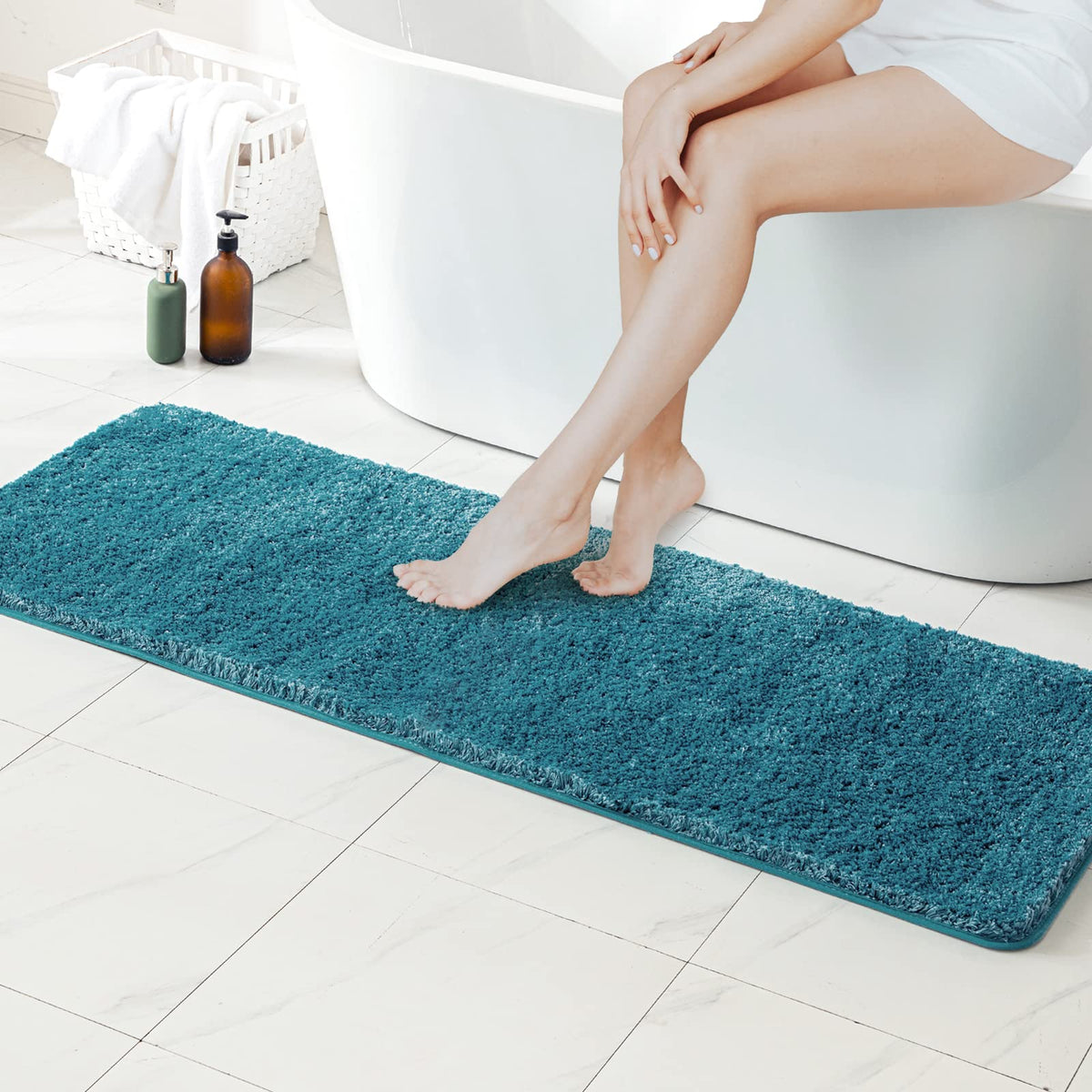 MIULEE Teal Bathroom Rugs Soft Small Microfiber Bath Mat 16x24 Inch