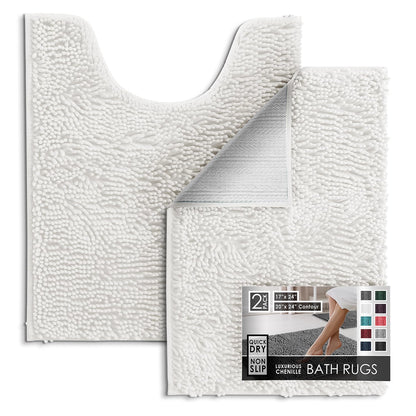 Hearth & Harbor Bathroom Rugs, Chenille Bath Mat - Machine Washable Bath Mats for Bathroom Non-Slip Backing Rubber, Quick Dry Bathroom Mat
