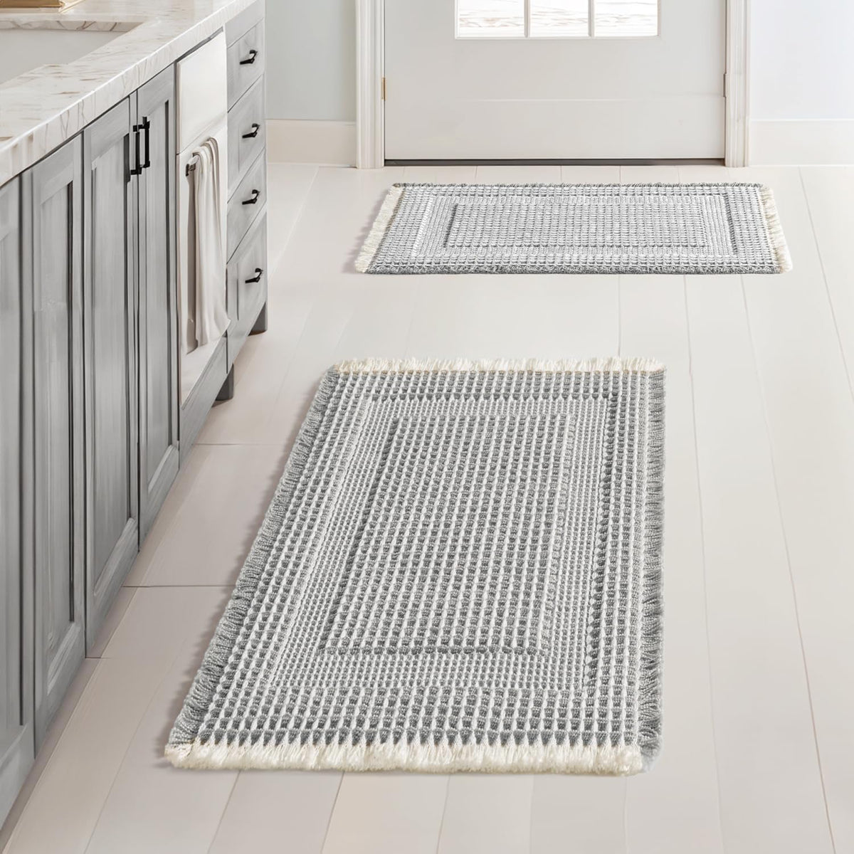 MIULEE Set of 2 Waffle Bathroom Rugs Brown Boho Bath Mat 17x24+18x30 in