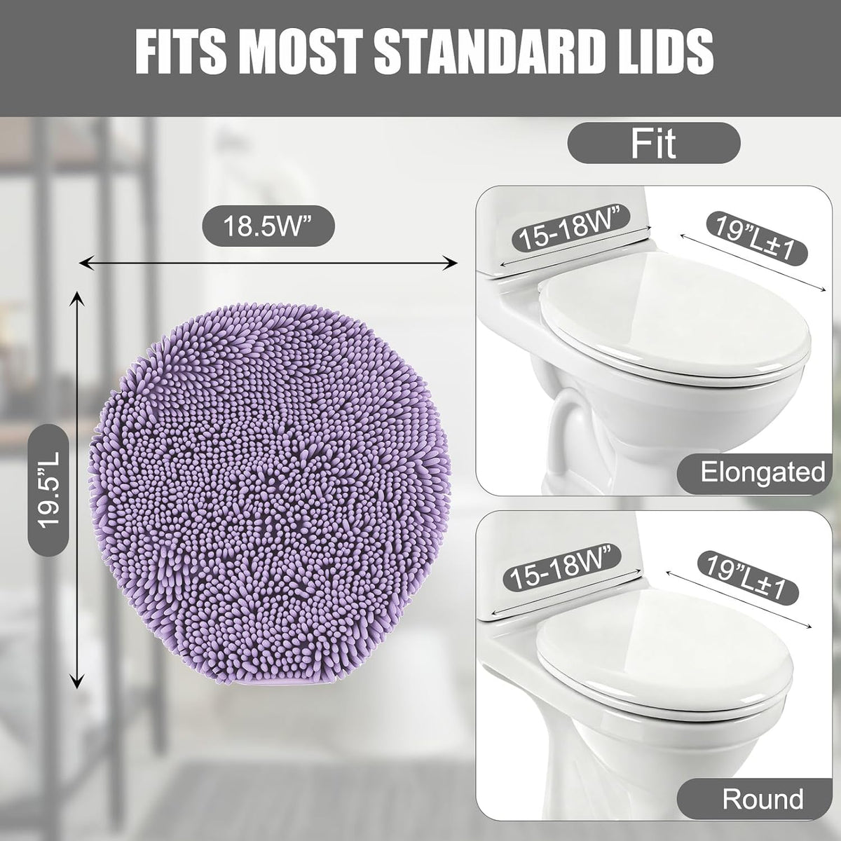 Soft Chenille Toilet Lid Cover 19.5L" x 18.5W" Machine Washable