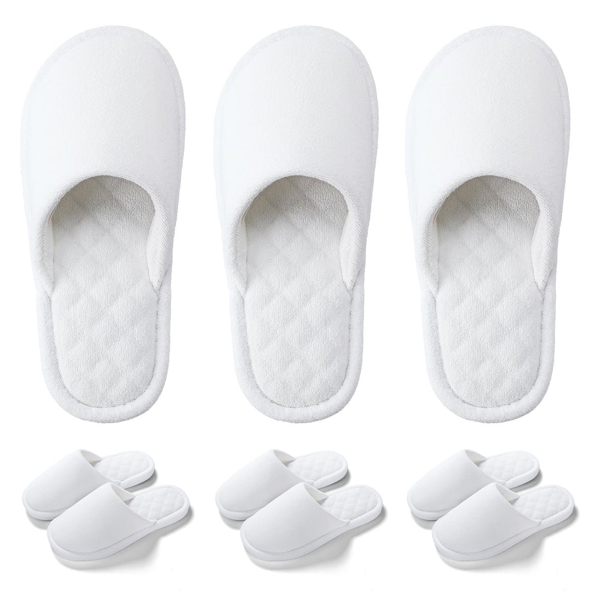 3 Pairs Closed-Toe Cotton Terry House Slippers, Comfortable Washable Indoor Slippers for Women, Portable Foldable for Guest, Travel, Hotel and Spa