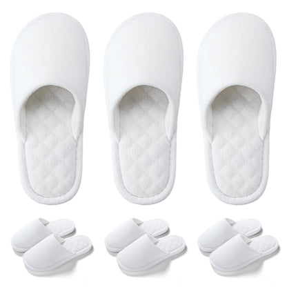 3 Pairs Closed-Toe Cotton Terry House Slippers, Comfortable Washable Indoor Slippers for Women, Portable Foldable for Guest, Travel, Hotel and Spa