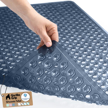 GORILLA GRIP Bath Tub Shower Mat, Bathtub Floor Liner, 35x16 Gray Opaque