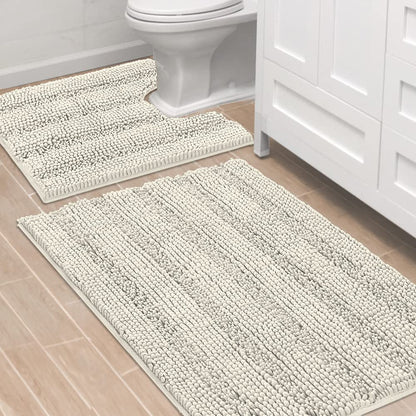H.VERSAILTEX Bath Rugs for Bathroom Non Slip Bath Mats Extra Thick Chenille Striped Rug 20" x 32" Absorbent Non Skid Fluffy Soft Shaggy Washable Dry Fast Plush Mat for Indoor, Bath Room, Tub - Sage