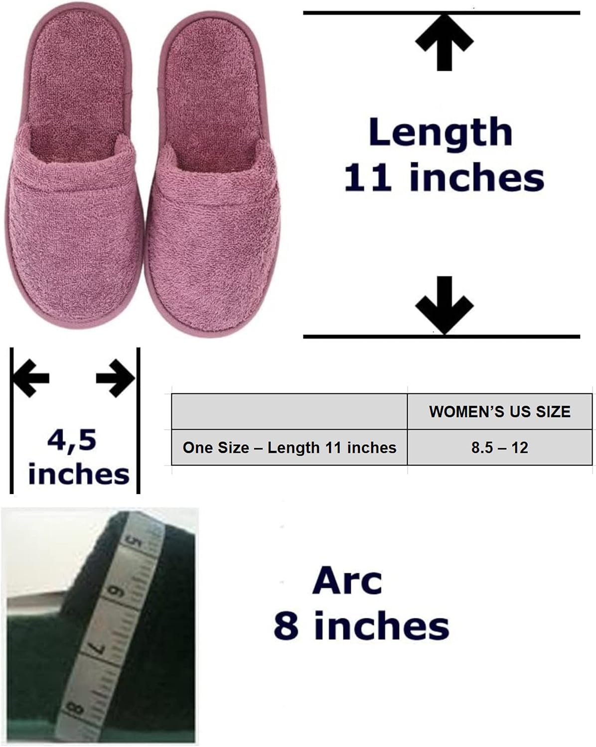 Arus Womens Turkish Terry Cotton Cloth Bath Spa Slippers, Pink, 6-9.5