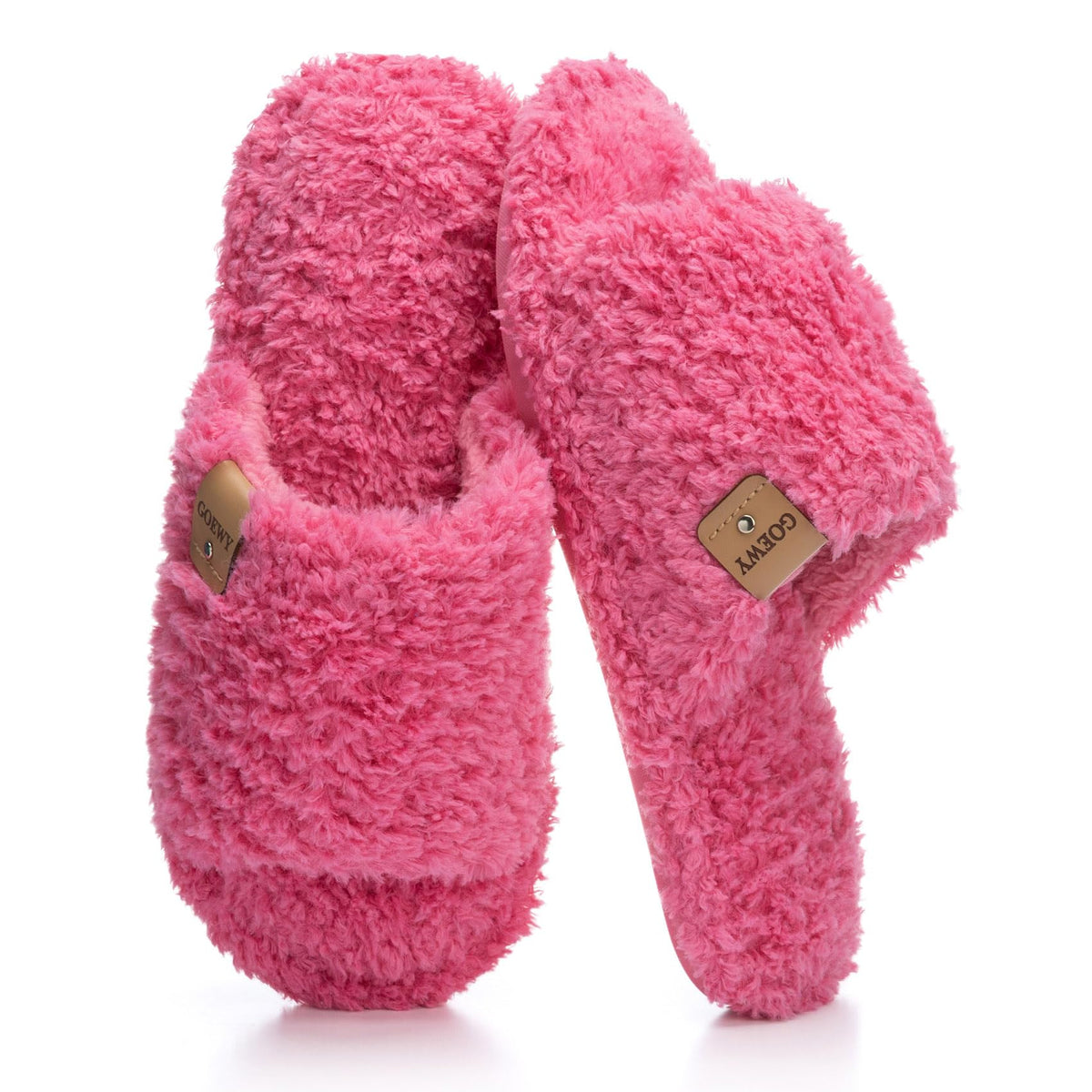 GOEWY Fuzzy Open Toe Slippers for Women Indoor with Comfy Memory Foam