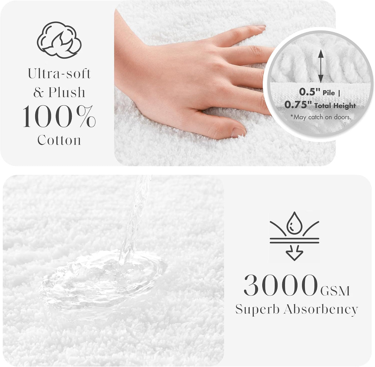 Madison Park Splendor Reversible 100% Cotton Bath Rug, 20 x 30, White