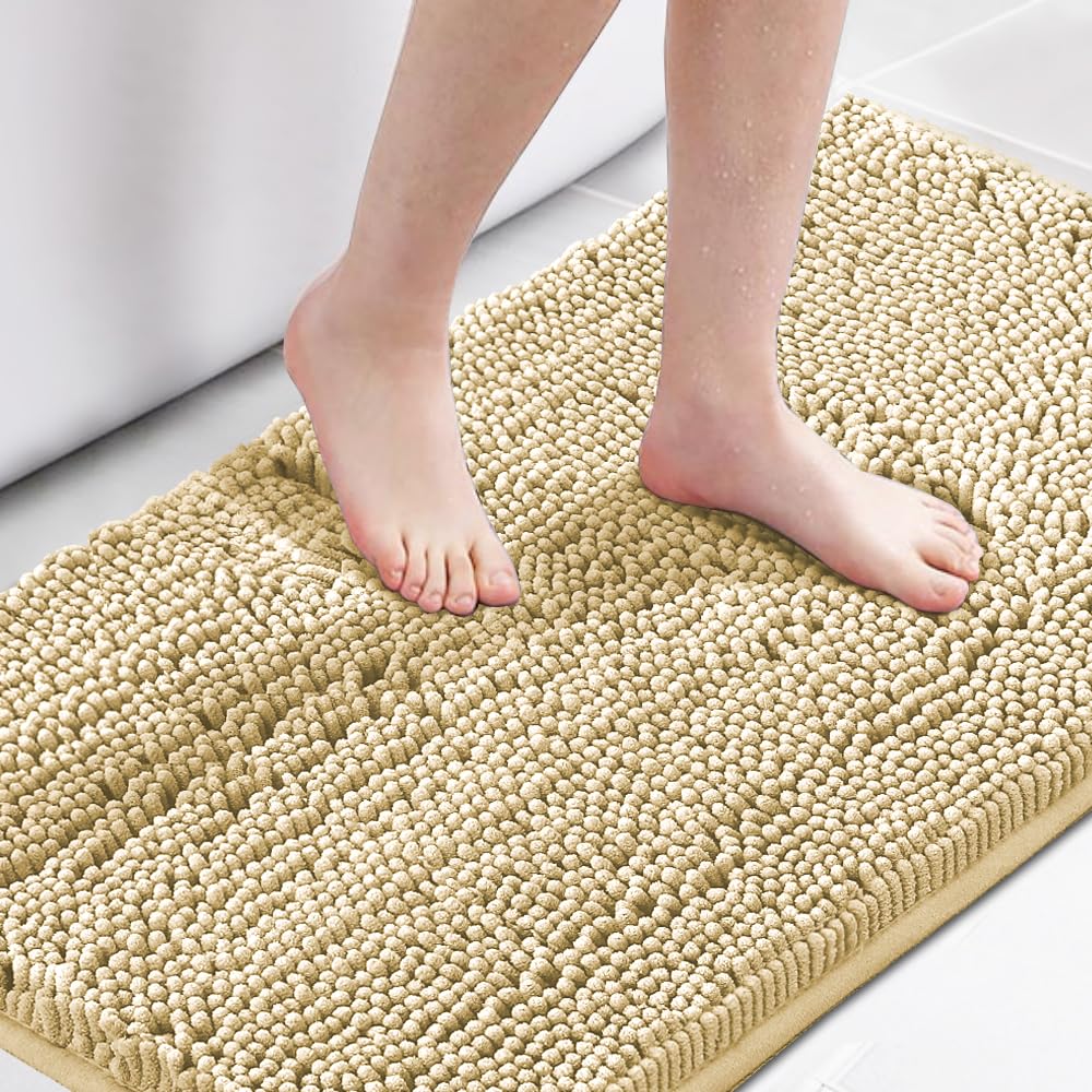 H.VERSAILTEX Bath Mat for Bathroom Non Slip Luxury Chenille Ultra Soft Bath Rugs 24x36 Absorbent Non Skid Shaggy Rugs Washable Dry Fast Plush Area Carpet Mats for Indoor, Bath Room, Tub - Black