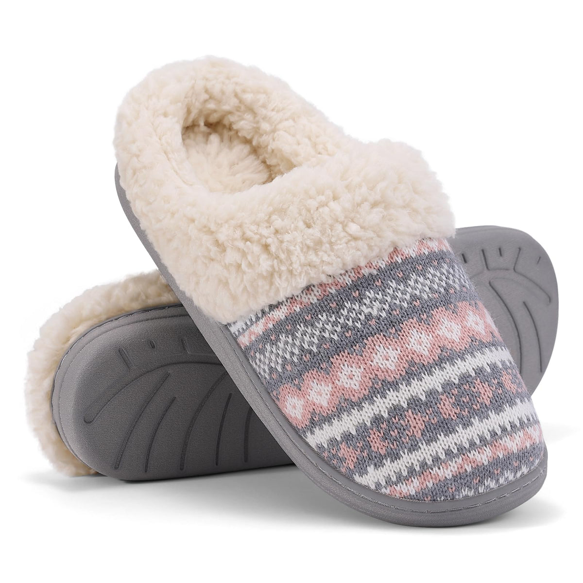 Evshine Women's Chenille Knit Fuzzy Slippers Memory Foam Warm House Shoes