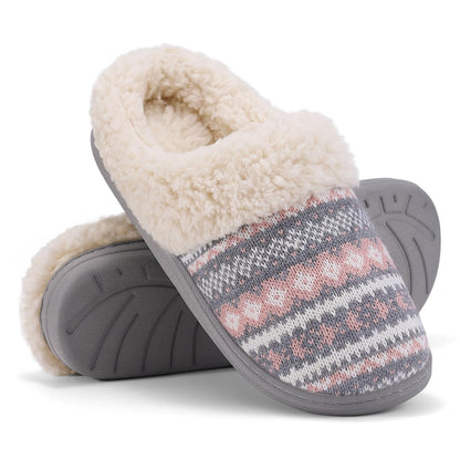 Evshine Women's Chenille Knit Fuzzy Slippers Memory Foam Warm House Shoes