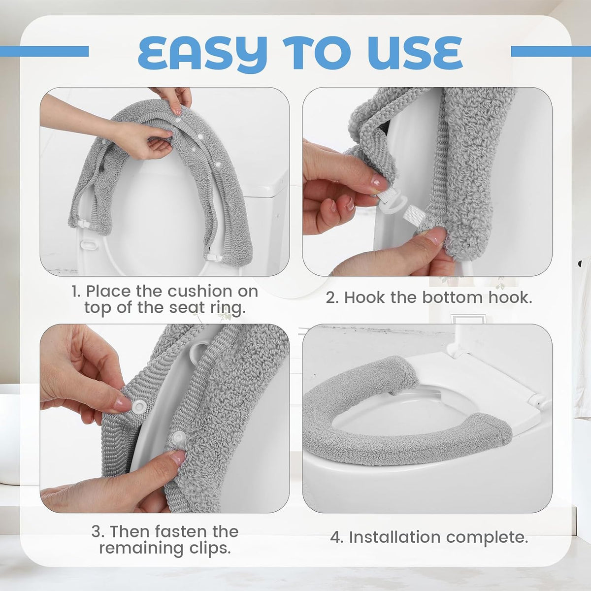 Toilet Seat Cover Warmer Thicker Soft Toilet Seat Cushion with Snaps
