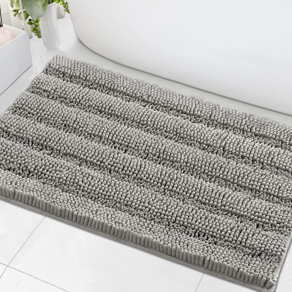 H.VERSAILTEX Bath Rugs for Bathroom Non Slip Bath Mats Extra Thick Chenille Striped Rug 20" x 32" Absorbent Non Skid Fluffy Soft Shaggy Washable Dry Fast Plush Mat for Indoor, Bath Room, Tub - Sage