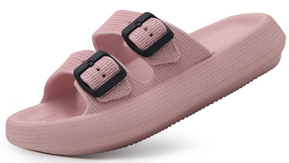 Weweya Sandals for Women Men Pillow Slippers Double Buckle Flat Slides