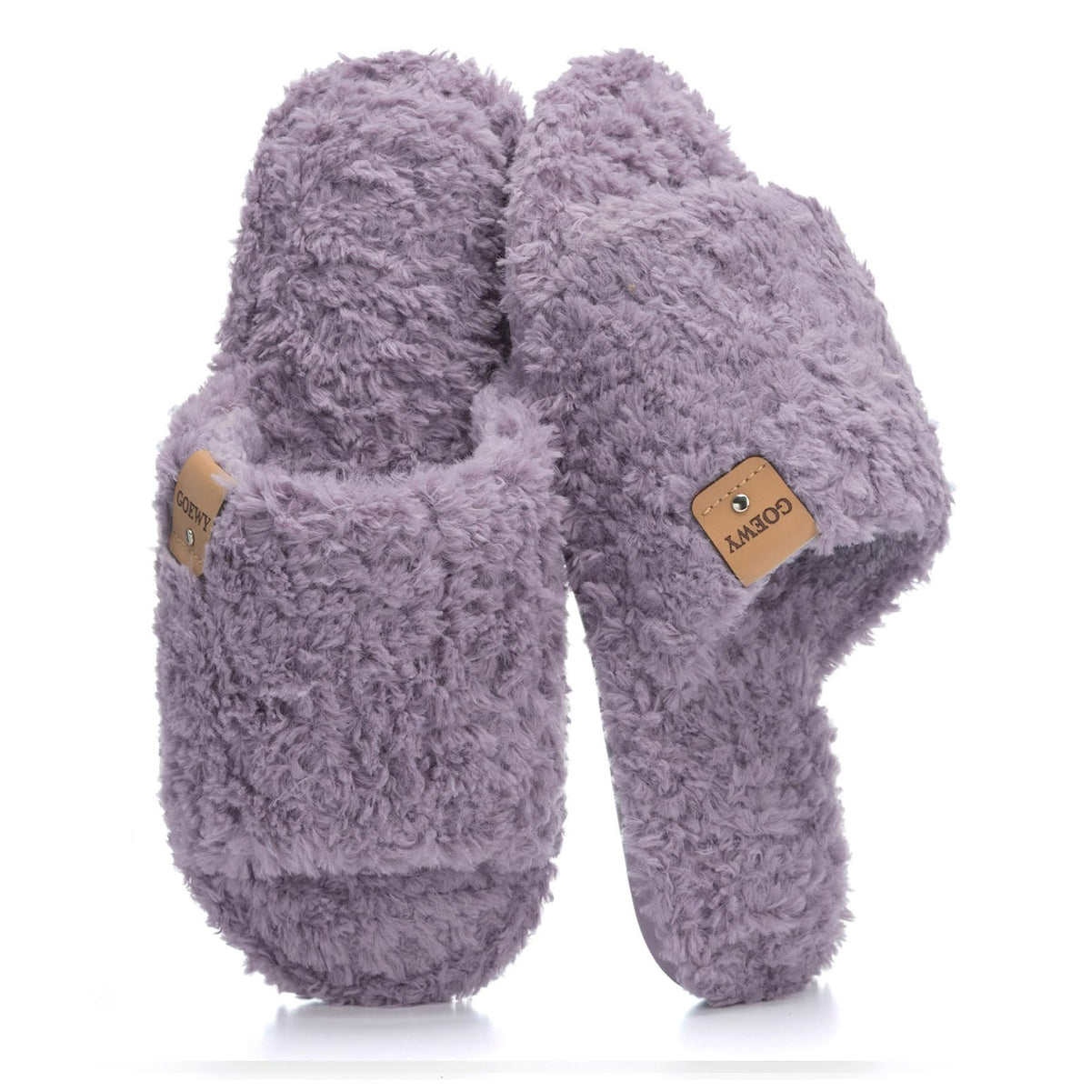GOEWY Fuzzy Open Toe Slippers for Women Indoor with Comfy Memory Foam