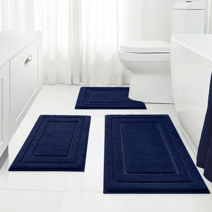 HOMEIDEAS Brown Bathroom Rugs Set of 3, Non Slip Bath Mats