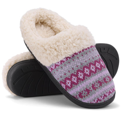Evshine Women's Chenille Knit Fuzzy Slippers Memory Foam Warm House Shoes