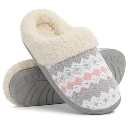 Evshine Women's Chenille Knit Fuzzy Slippers Memory Foam Warm House Shoes