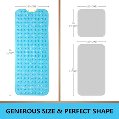Upgrade Baby Bath Mat Non Slip Extra Long Bathtub Mat for Kids 40 X 16 Inch - Eco Friendly Bath Tub Mat with 200 Big Suction Cups,Machine Washable Shower Mat,Blue