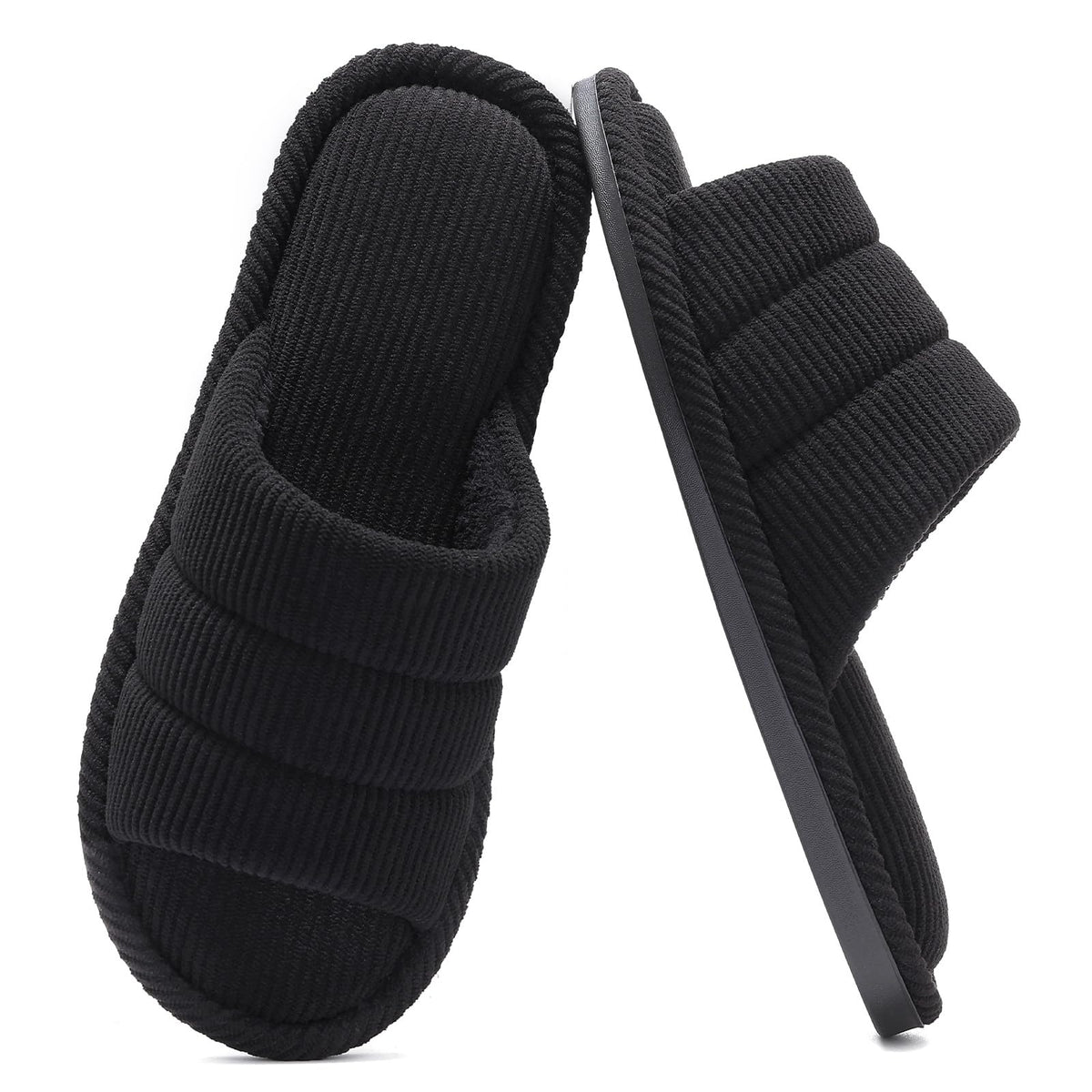 shevalues Terry Cloth Open Toe Slippers for Women Memory Foam House Shoes