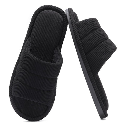 shevalues Terry Cloth Open Toe Slippers for Women Memory Foam House Shoes