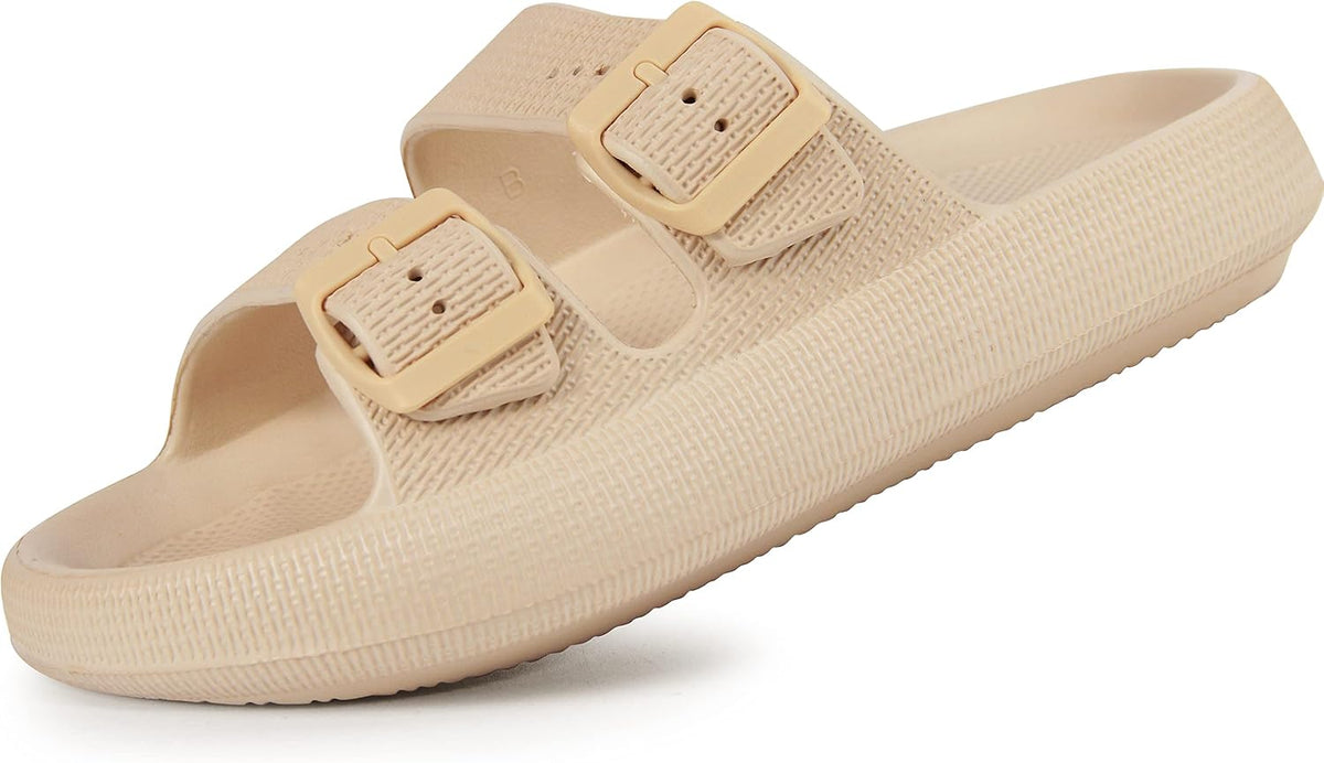 Weweya Sandals for Women Men Pillow Slippers Double Buckle Flat Slides