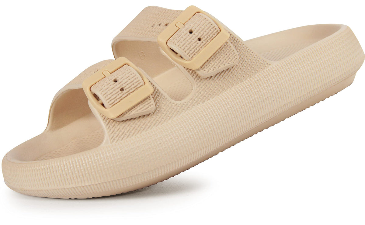 Weweya Sandals for Women Men Pillow Slippers Double Buckle Flat Slides