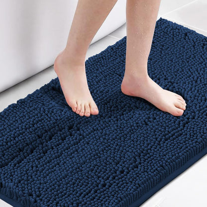 H.VERSAILTEX Navy Blue Bath Rug, Bath Mat Non Slip Bath Mats for Bathroom Floor, Bathroom Rug Extra Thick Chenille Rug 17" x 24" Absorbent Soft Shaggy Washable Dry Fast Plush Rugs for Bathtubs