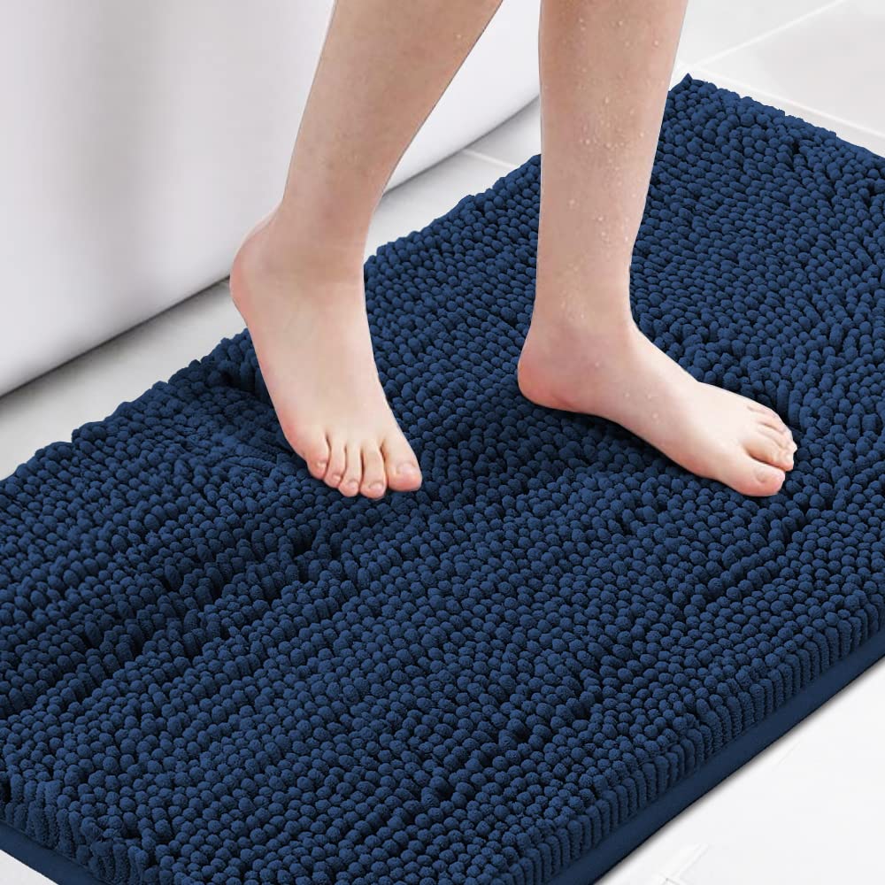 H.VERSAILTEX Bath Mat for Bathroom Non Slip Luxury Chenille Ultra Soft Bath Rugs 24x36 Absorbent Non Skid Shaggy Rugs Washable Dry Fast Plush Area Carpet Mats for Indoor, Bath Room, Tub - Black