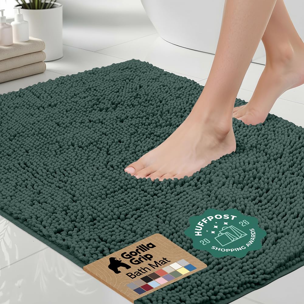 GORILLA GRIP Bath Rug Mat for Bathroom, Absorbent Chenille 24x17 Sage Green