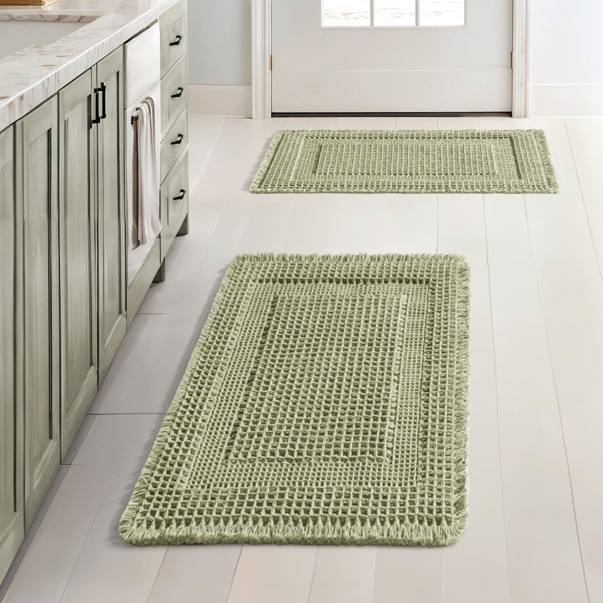 MIULEE Set of 2 Waffle Bathroom Rugs Brown Boho Bath Mat 17x24+18x30 in