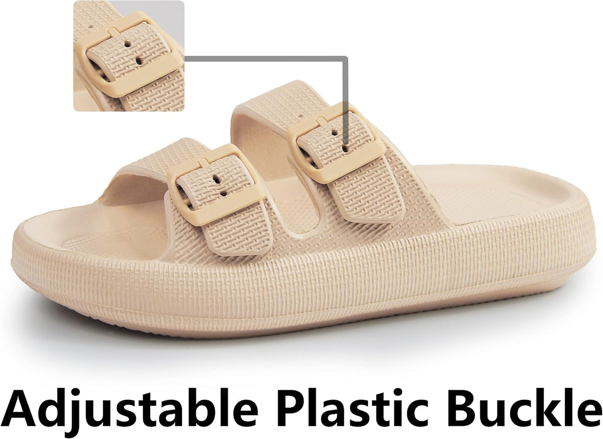 Weweya Sandals for Women Men Pillow Slippers Double Buckle Flat Slides