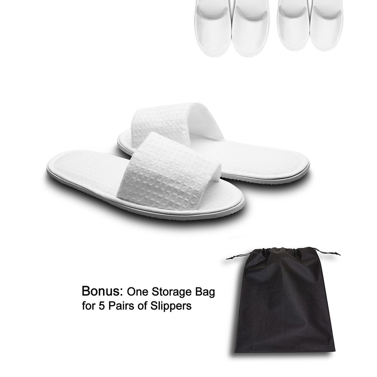 AhfuLife 5 Pairs of Waffle Spa Slippers, Open Toe White Slippers - Fit Most Men and Women for Spa, Party Guest, Hotel and Travel