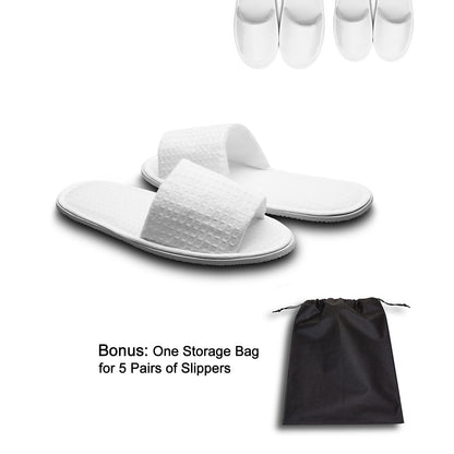 AhfuLife 5 Pairs of Waffle Spa Slippers, Open Toe White Slippers - Fit Most Men and Women for Spa, Party Guest, Hotel and Travel
