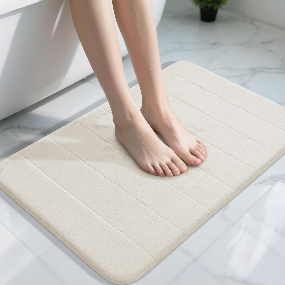 Yimobra Memory Foam Bath Mat, Super Soft Absorbent Bathroom Rug Non Slip, Quick Dry, Machine Washable Floor Carpet for Tub Shower, Home Decor Accessories, 24x17, Cream