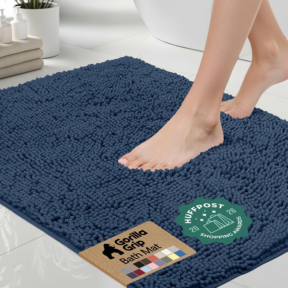 GORILLA GRIP Bath Rug Mat for Bathroom, Absorbent Chenille, 24x17 White