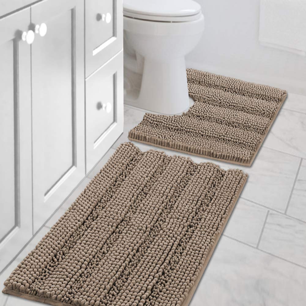H.VERSAILTEX Bath Rugs for Bathroom Non Slip Bath Mats Extra Thick Chenille Striped Rug 20" x 32" Absorbent Non Skid Fluffy Soft Shaggy Washable Dry Fast Plush Mat for Indoor, Bath Room, Tub - Sage