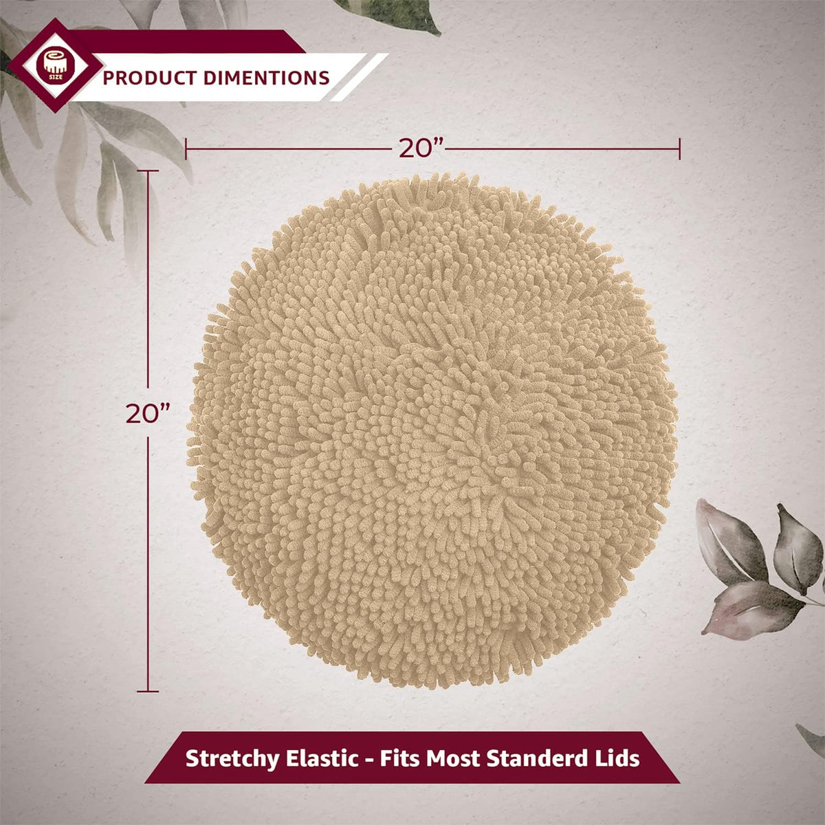 LuxUrux Toilet Lid Cover with Stretch Fit Elastic Band – Chenille Microfiber Toilet Seat Non-Slip Cover for Bathroom – Soft Plush, Machine Wash And Dry, Comfort & Clean Look (18 x 18'', Birch)