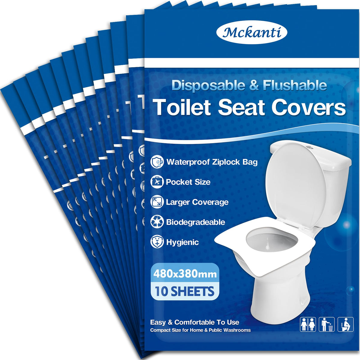 Mckanti Toilet Seat Covers Disposable - 120 Pack XL Flushable Paper Toilet Seat Covers for Adults Kids Potty Training, Biodegradable Travel Essential Accessories for Public Restrooms Airplane Camping