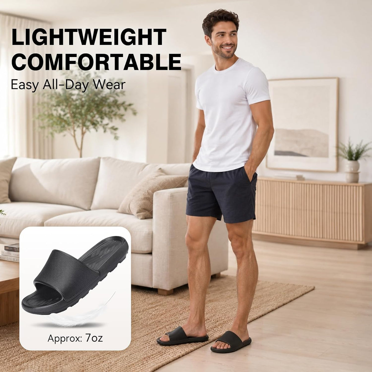Frykun Shower Slides for Men and Women,Non-slip Sandals with Arch Support