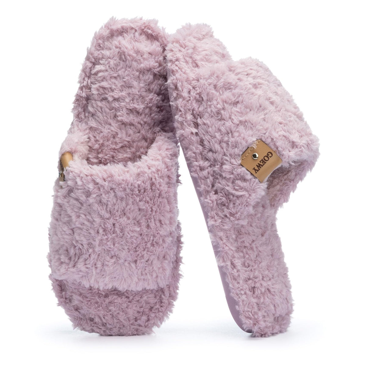 GOEWY Fuzzy Open Toe Slippers for Women Indoor with Comfy Memory Foam