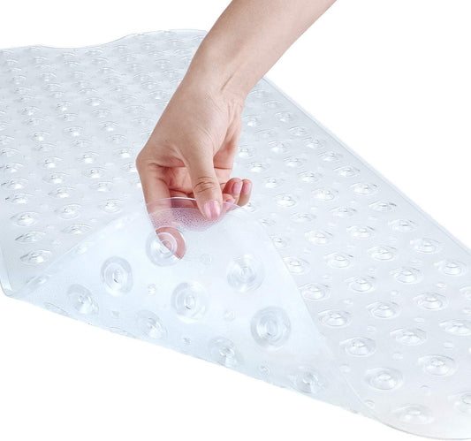 YINENN Bath and Shower Safety Mats 40x16 inch, Non Slip with Suction Cups for Bathroom Stall and Tub Floor, Extra Large and Machine Washable, Drain Holes Keep Bathtub Clean, Clear