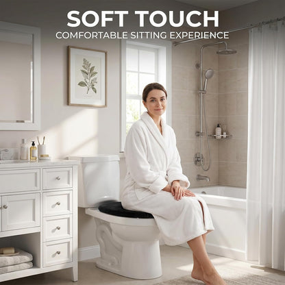 Microfiber Black Toilet Seat Cover, Soft and Absorbent Toilet Seat Lid Cover, Machine Washable Black Toilet Lid Covers for Bathroom Fits Most Size Toilet Lids