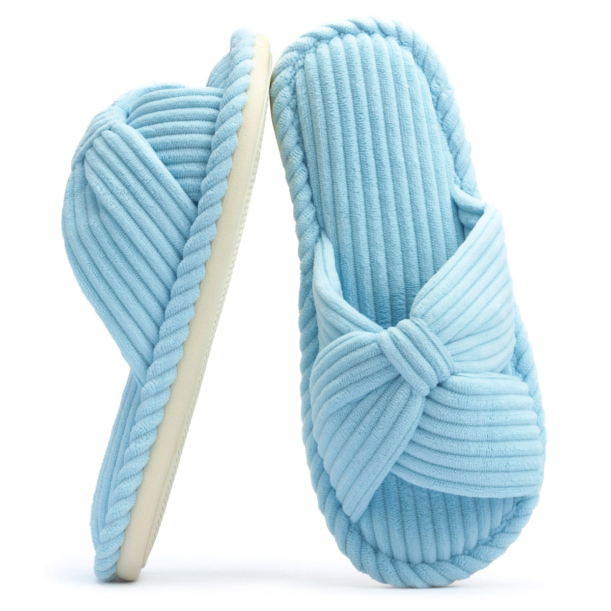 Chantomoo Slippers for Women Memory Foam House Womens Slipper Slides Home Bedroom Bathroom Spa Open Toe Corduroy Bow Slippers Cozy Comfortable