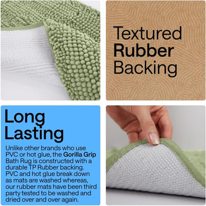 GORILLA GRIP Bath Rug Mat for Bathroom, Absorbent Chenille 24x17 Sage Green