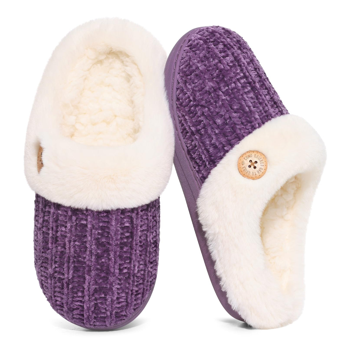 Evshine Women's Chenille Knit Fuzzy Slippers Memory Foam Warm House Shoes