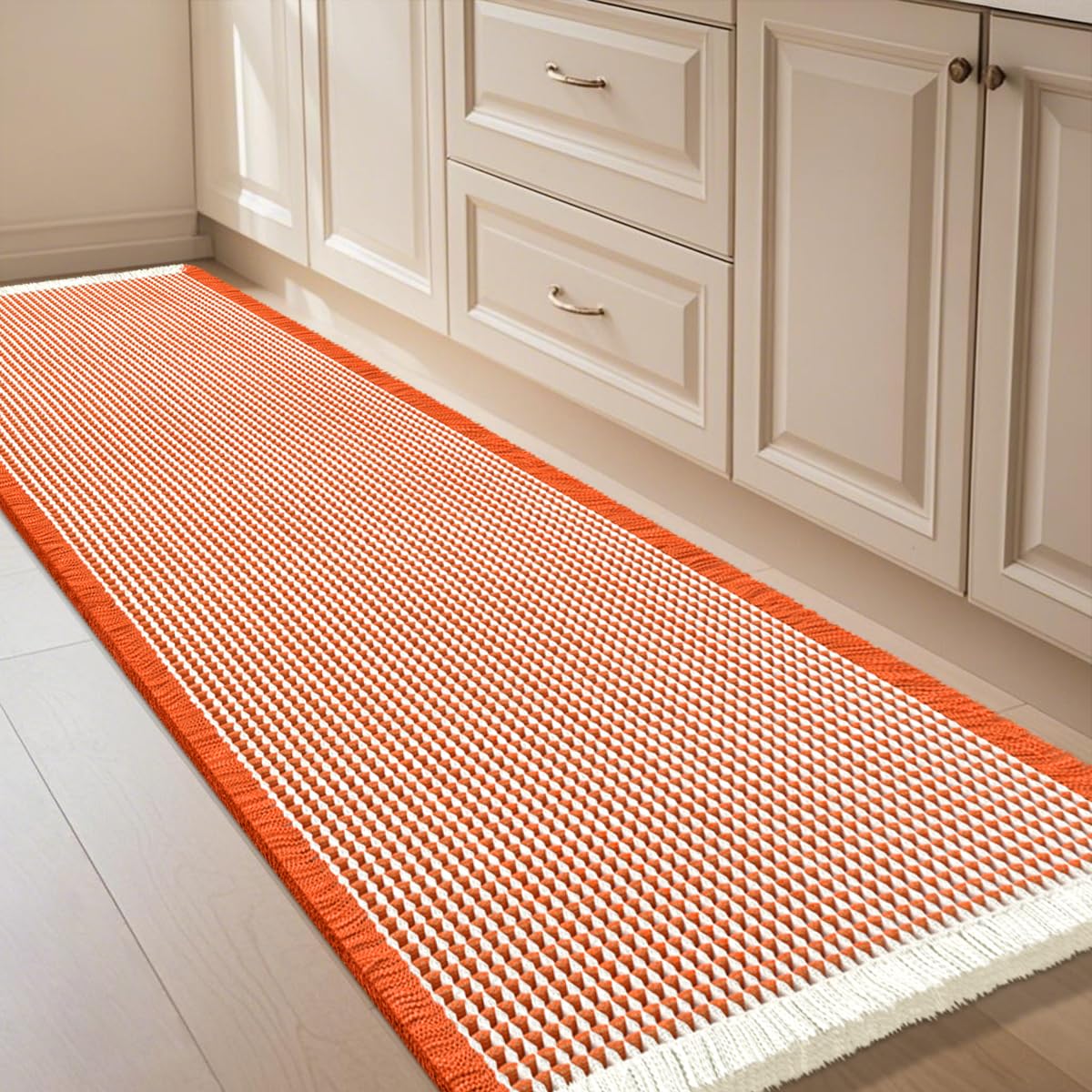 IM HOME Waffle Bath Mat Set 2 Piece Olive Green,Woven Modern Bath Rug Mats, Absorbent Non Slip Bath Floor Mat, Soft Washable Boho Bath Rugs with Tassels for Bathroom, Bedroom, Kitchen,Tub