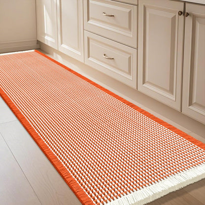 IM HOME Waffle Bath Mat Set 2 Piece Olive Green,Woven Modern Bath Rug Mats, Absorbent Non Slip Bath Floor Mat, Soft Washable Boho Bath Rugs with Tassels for Bathroom, Bedroom, Kitchen,Tub